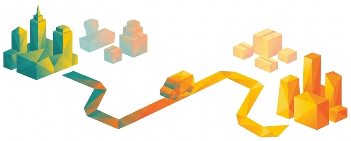 Ruta que conecta dos conjuntos de edificios