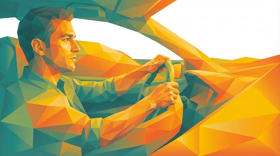 Ilustración de una persona al volante de un coche.